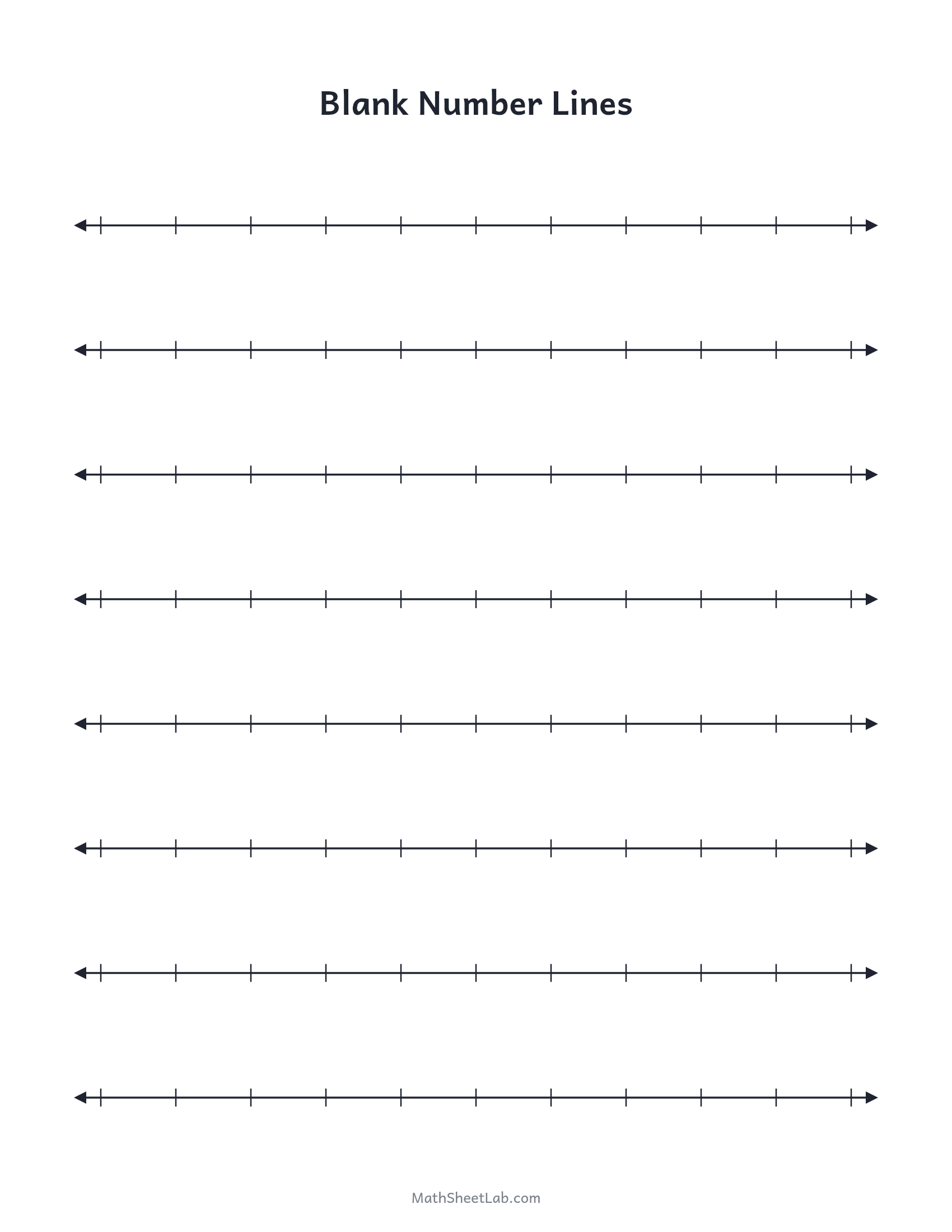 Blank number lines — free printable PDF preview