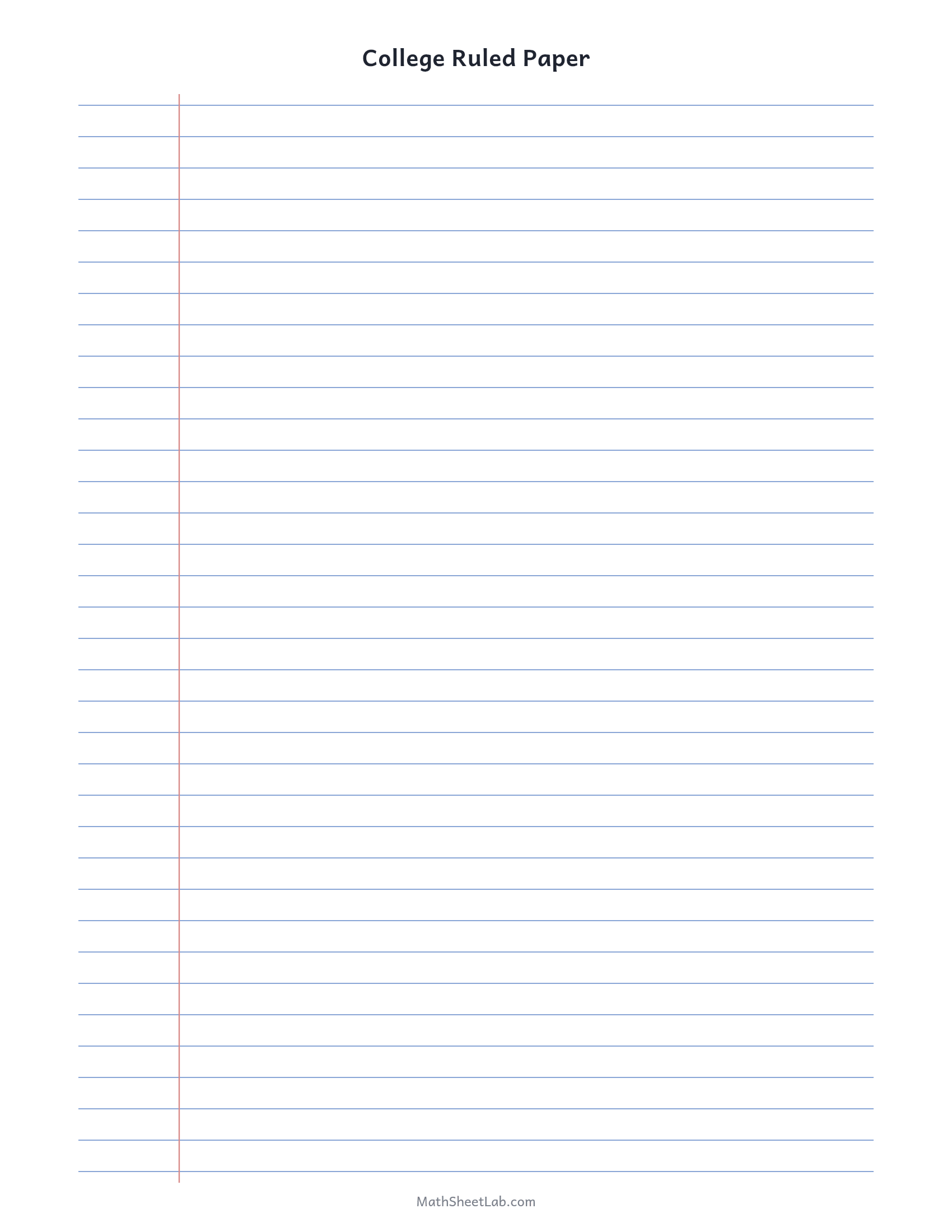 Printable college ruled lined paper with margin