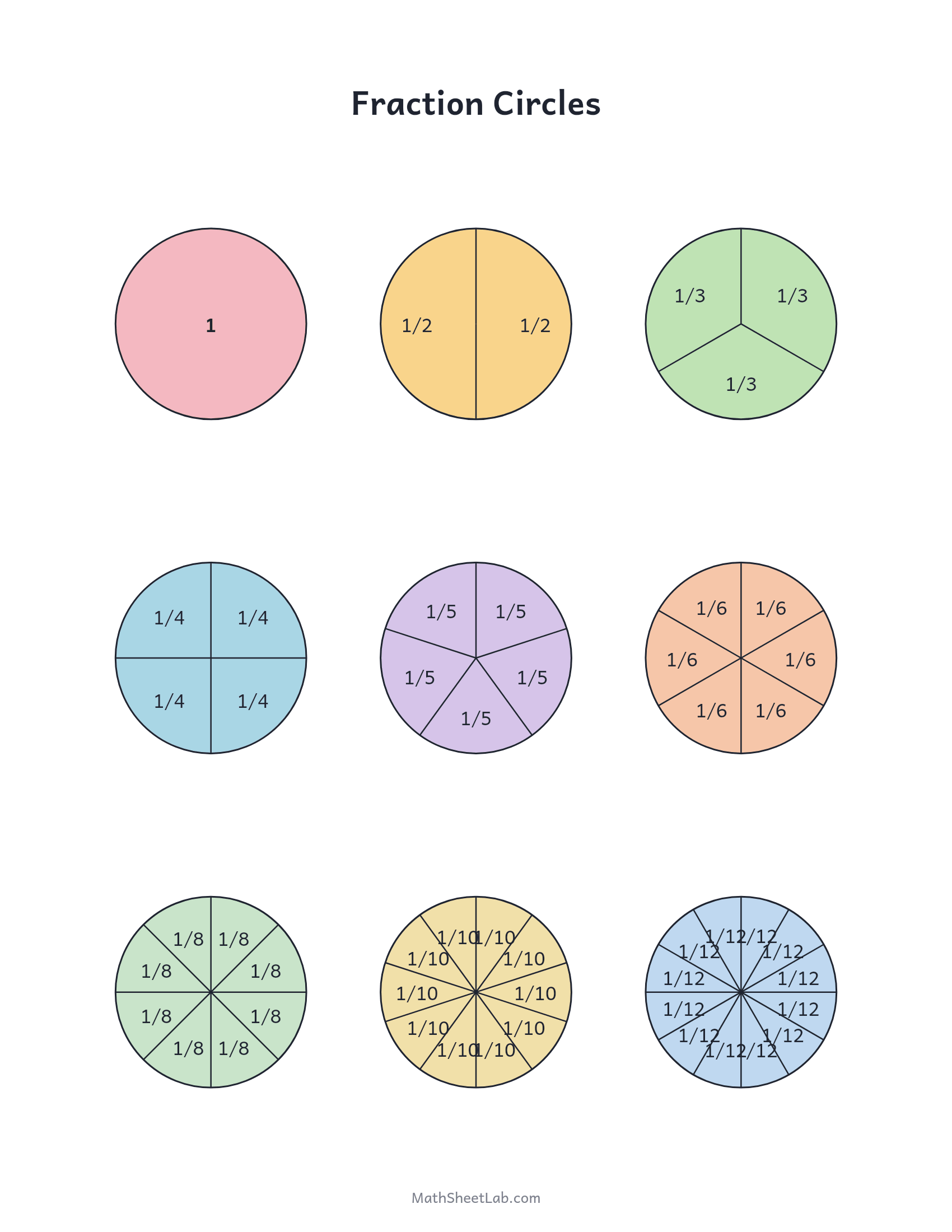 Fraction circles — free printable PDF preview