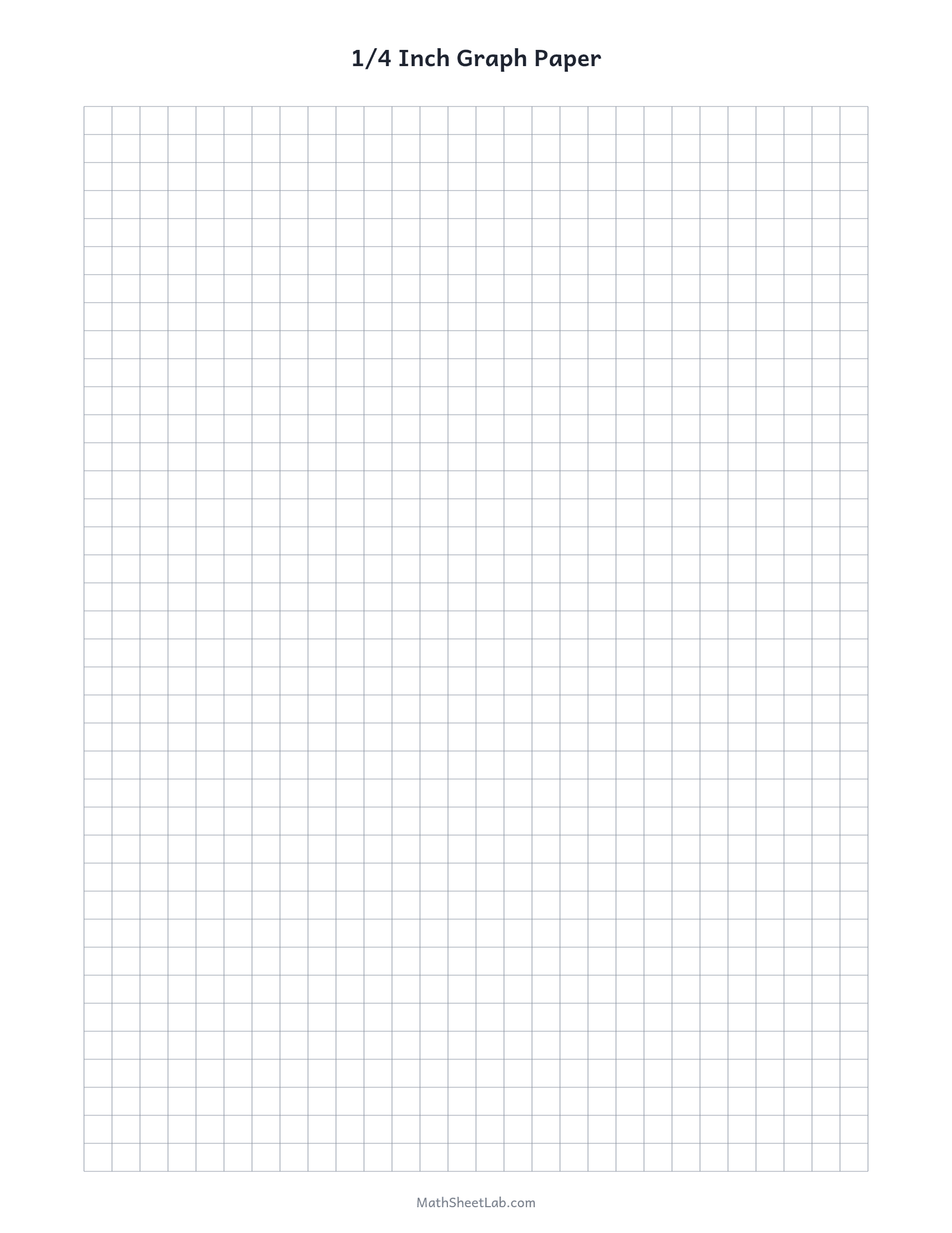 Printable 1/4 inch graph paper with true-to-scale quarter-inch squares