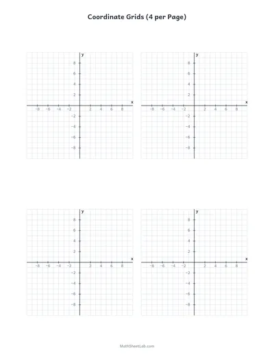 Coordinate grid paper — Four grids per page