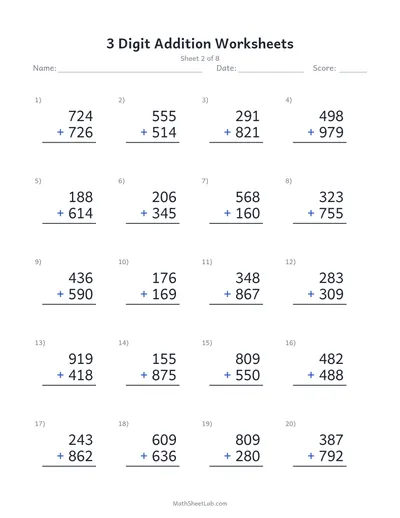 3 digit addition worksheets — Sheet 2
