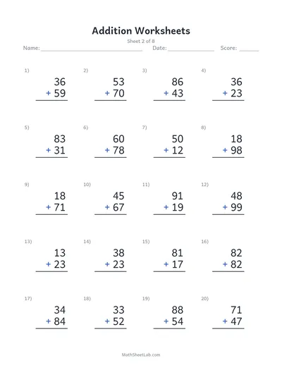 Addition worksheets — Sheet 2