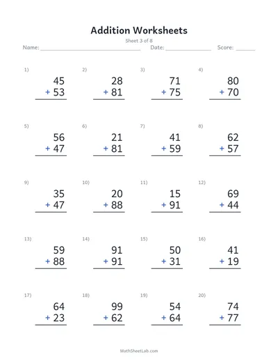 Addition worksheets — Sheet 3