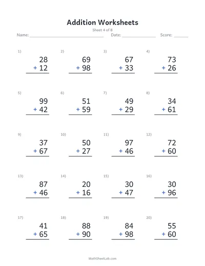 Addition worksheets — Sheet 4
