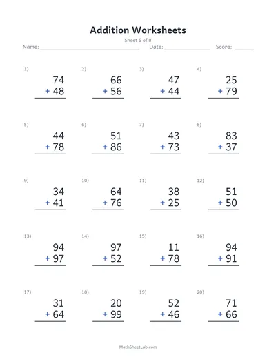 Addition worksheets — Sheet 5