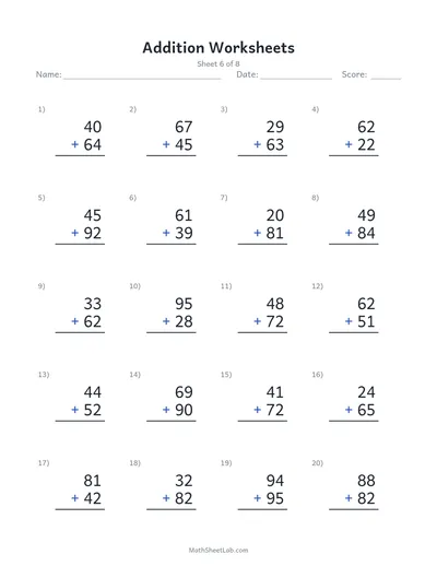 Addition worksheets — Sheet 6