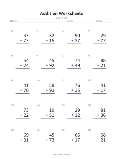 Addition worksheets — Sheet 7