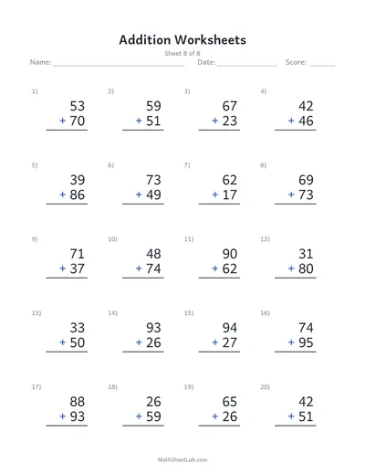 Addition worksheets — Sheet 8