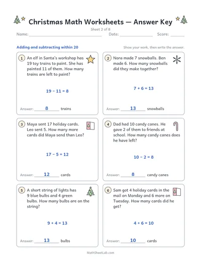 Christmas math worksheets — Sheet 2 answers