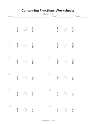 Comparing fractions worksheets — Sheet 4