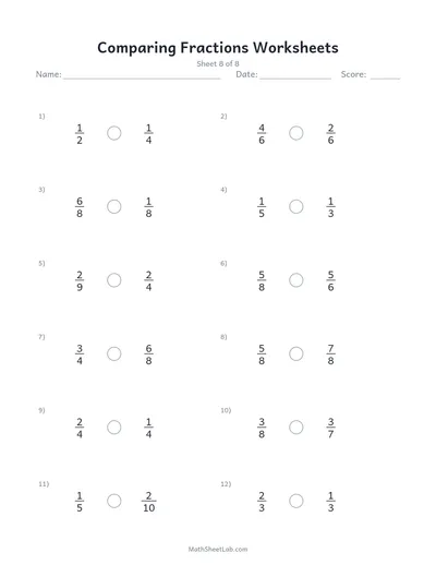 Comparing fractions worksheets — Sheet 8