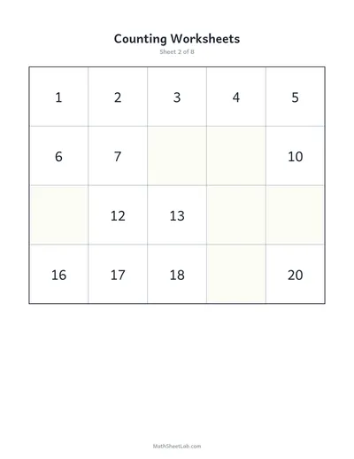 Counting worksheets (1–20) — Sheet 2