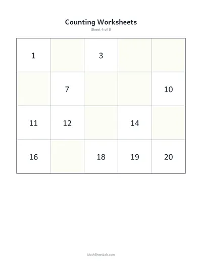 Counting worksheets (1–20) — Sheet 4