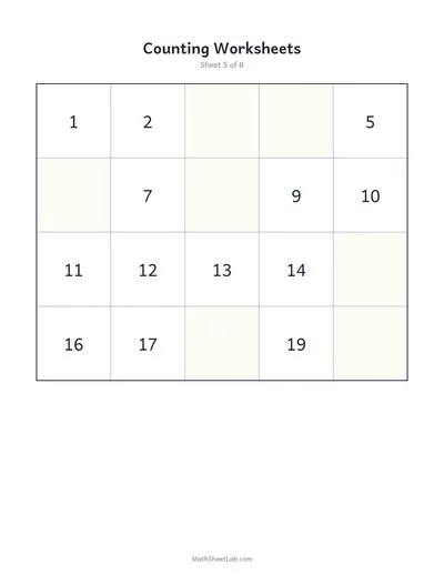 Counting worksheets (1–20) — Sheet 5