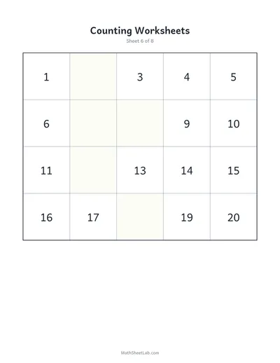 Counting worksheets (1–20) — Sheet 6