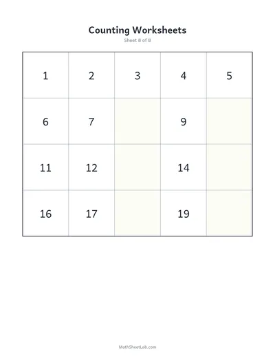 Counting worksheets (1–20) — Sheet 8