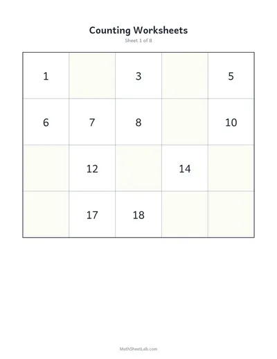 Counting worksheets (1–20) — Sheet 1