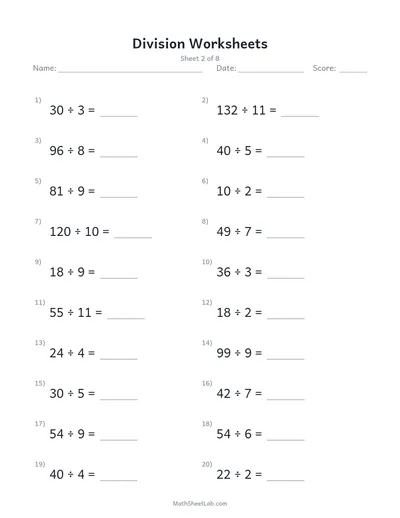 Division worksheets — Sheet 2