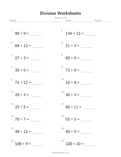 Division worksheets — Sheet 3