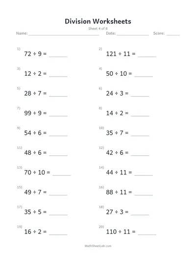 Division worksheets — Sheet 4