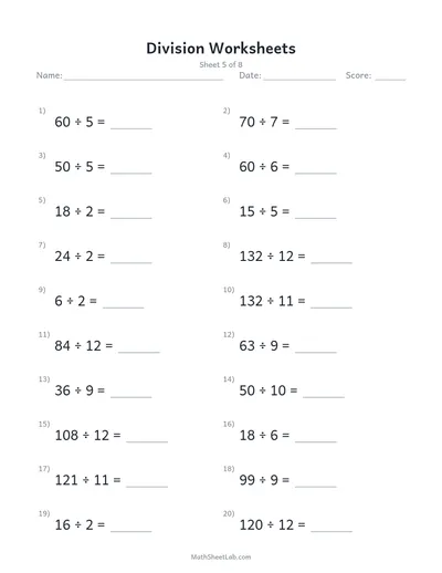Division worksheets — Sheet 5