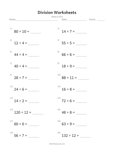 Division worksheets — Sheet 6