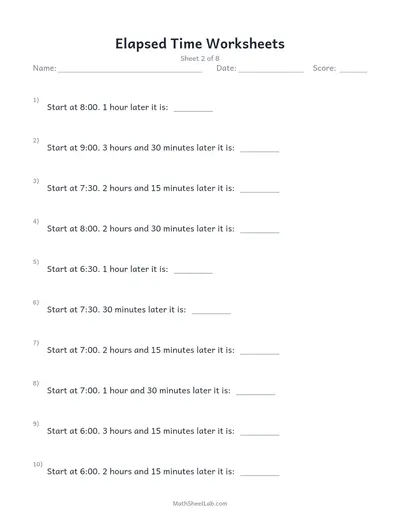 Elapsed time worksheets — Sheet 2