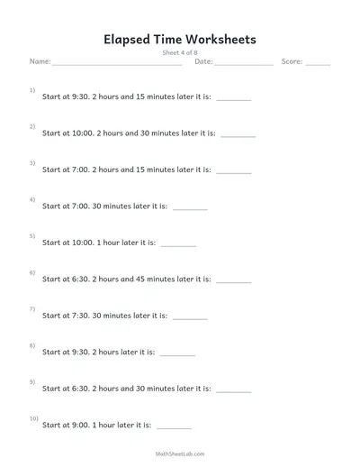 Elapsed time worksheets — Sheet 4