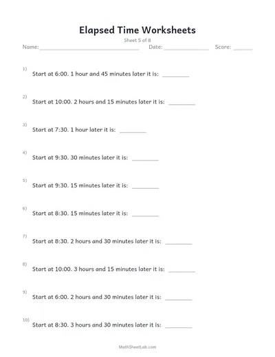 Elapsed time worksheets — Sheet 5