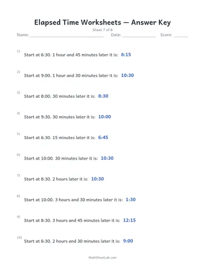 Elapsed time worksheets — Sheet 7 answers