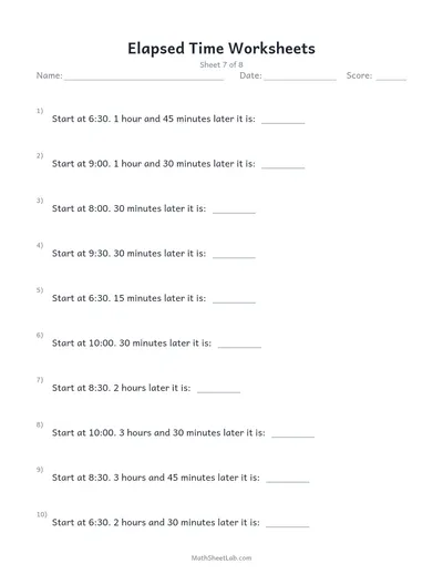 Elapsed time worksheets — Sheet 7