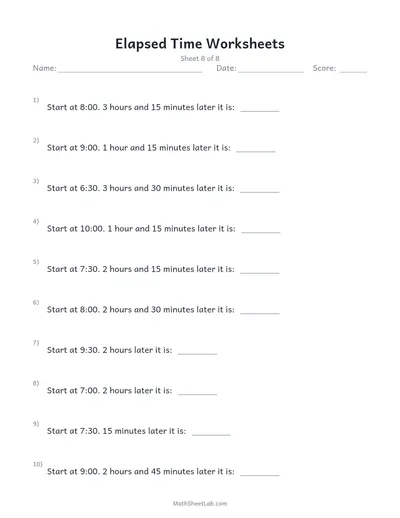 Elapsed time worksheets — Sheet 8