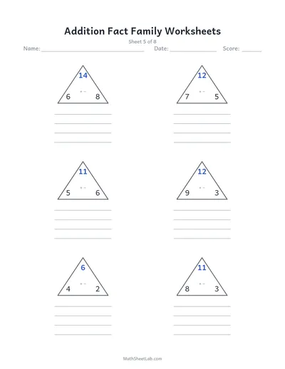 Addition fact family worksheets — Sheet 5