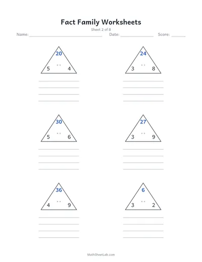Fact family worksheets (multiplication & division) — Sheet 2