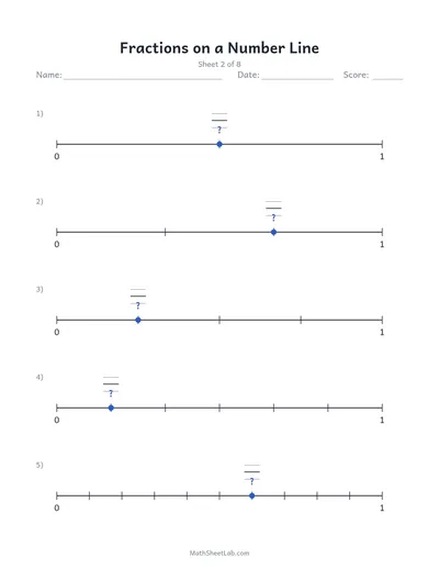 Fractions on a number line — Sheet 2