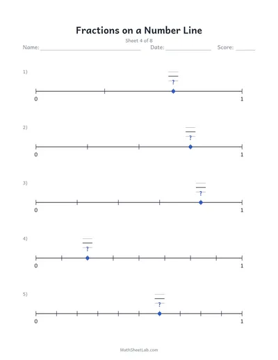 Fractions on a number line — Sheet 4