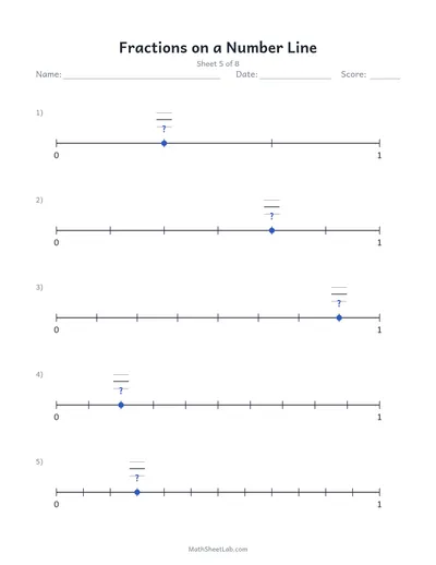 Fractions on a number line — Sheet 5