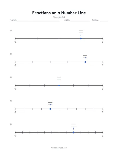 Fractions on a number line — Sheet 6