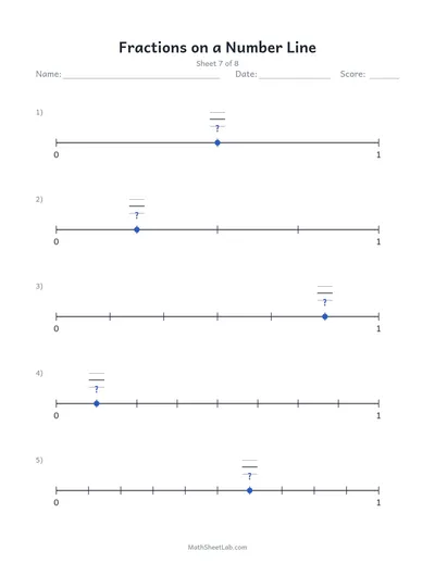 Fractions on a number line — Sheet 7