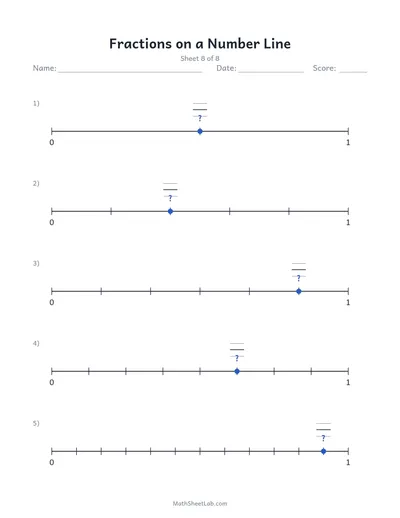 Fractions on a number line — Sheet 8