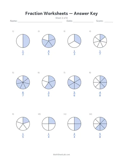 Fraction worksheets — Sheet 2 answers