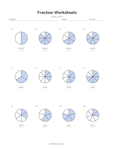 Fraction worksheets — Sheet 3