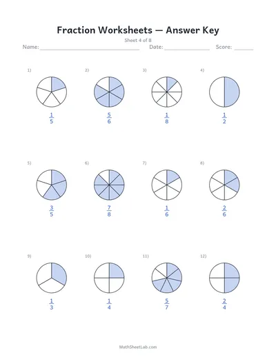 Fraction worksheets — Sheet 4 answers