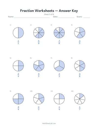 Fraction worksheets — Sheet 5 answers