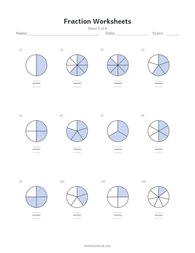 Fraction worksheets — Sheet 5