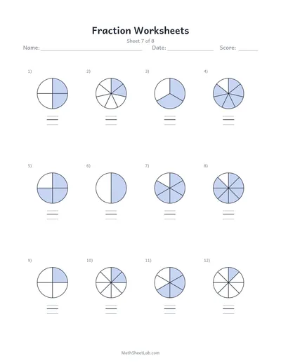 Fraction worksheets — Sheet 7