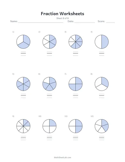 Fraction worksheets — Sheet 8