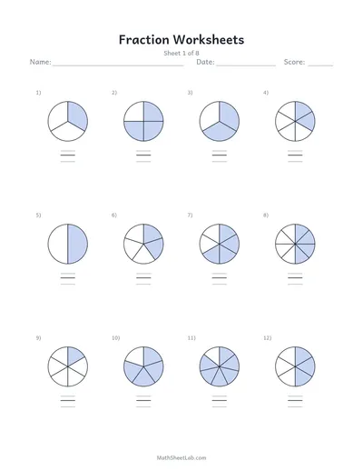 Fraction worksheets — Sheet 1