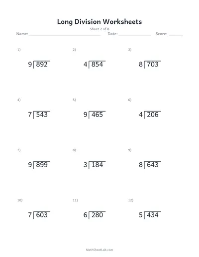 Long division worksheets — Sheet 2